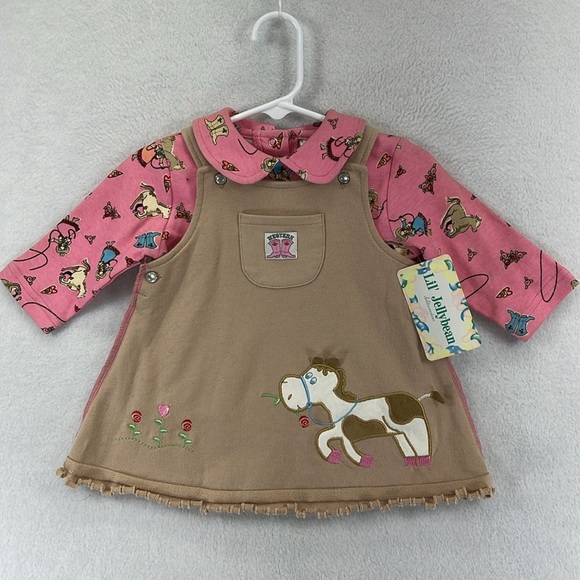 Vintage Lil’ Jellybean Infant / Baby Cowgirl Outfit Size 3-6 Months Pink/Tan NWT - Picture 1 of 10